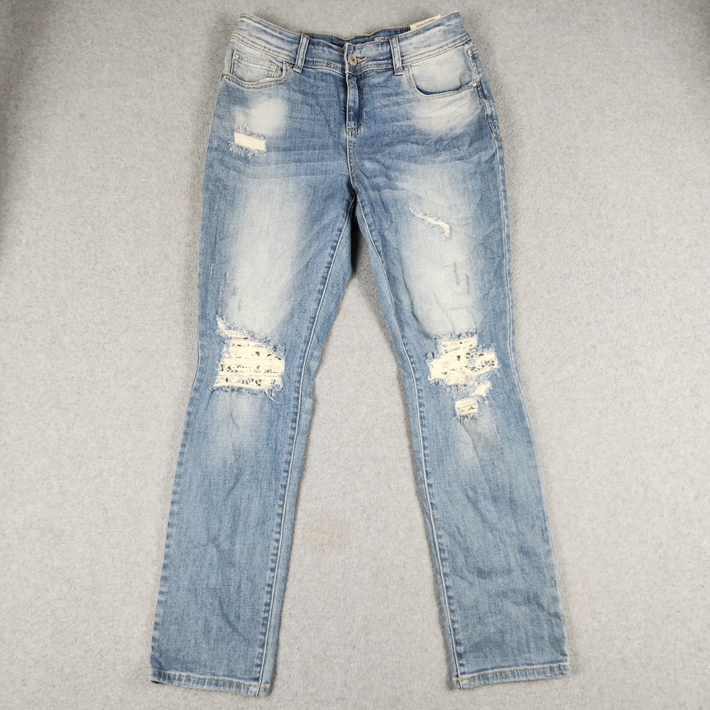 INC Boyfriend Jeans Womens 4 Blue Denim Regular Fit Distressed Streetwear Grunge
